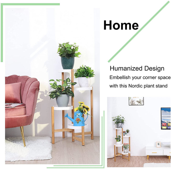 4 Tier Steel Frame Plant Stands Flower Pots Holder-White