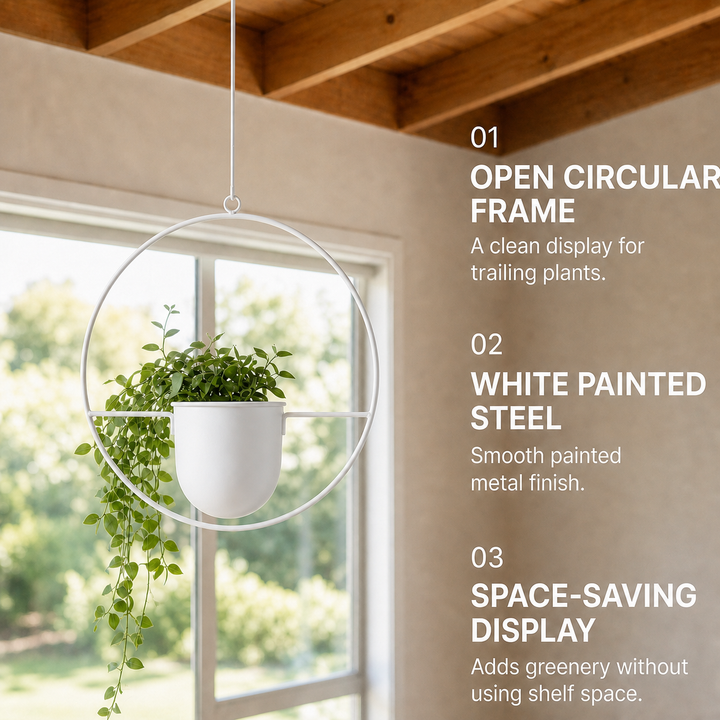 2-Pack Minimalist Round Metal Hanging Plant Pot Holders - White Finish