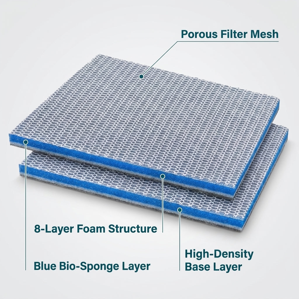2-Pack 8-Layer Aquarium Filter Sponge 40x30cm