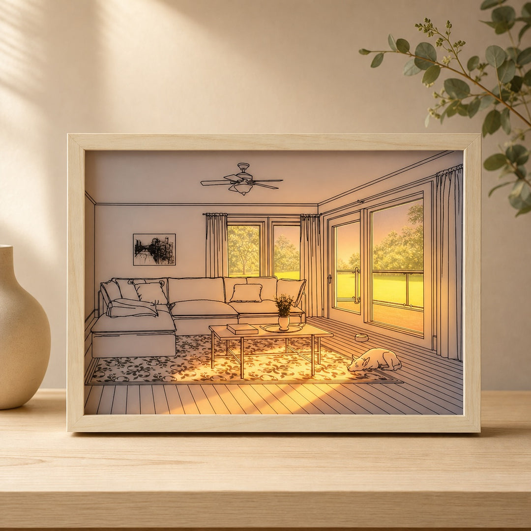 LED Light Painting Home Decoration - 3 Color Tones Acrylic & Wood-Textured MDF 32x22cm