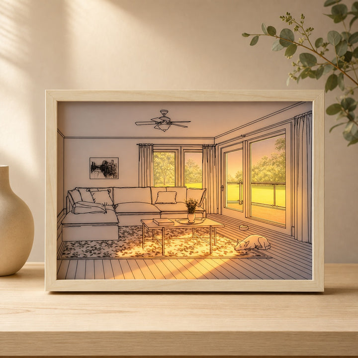 LED Light Painting Home Decoration - 3 Color Tones Acrylic & Wood-Textured MDF 32x22cm