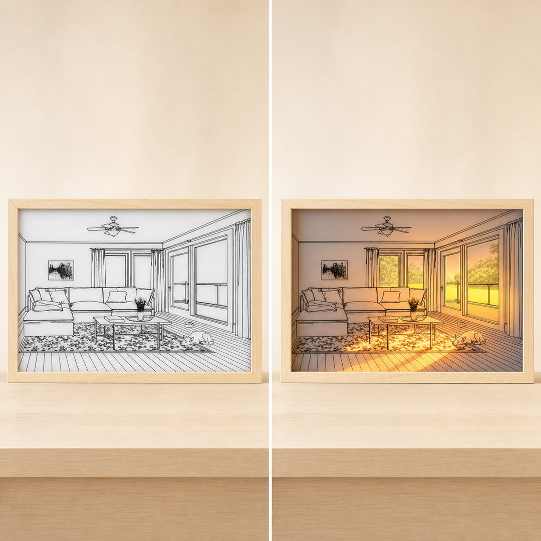 LED Light Painting Home Decoration - 3 Color Tones Acrylic & Wood-Textured MDF 32x22cm