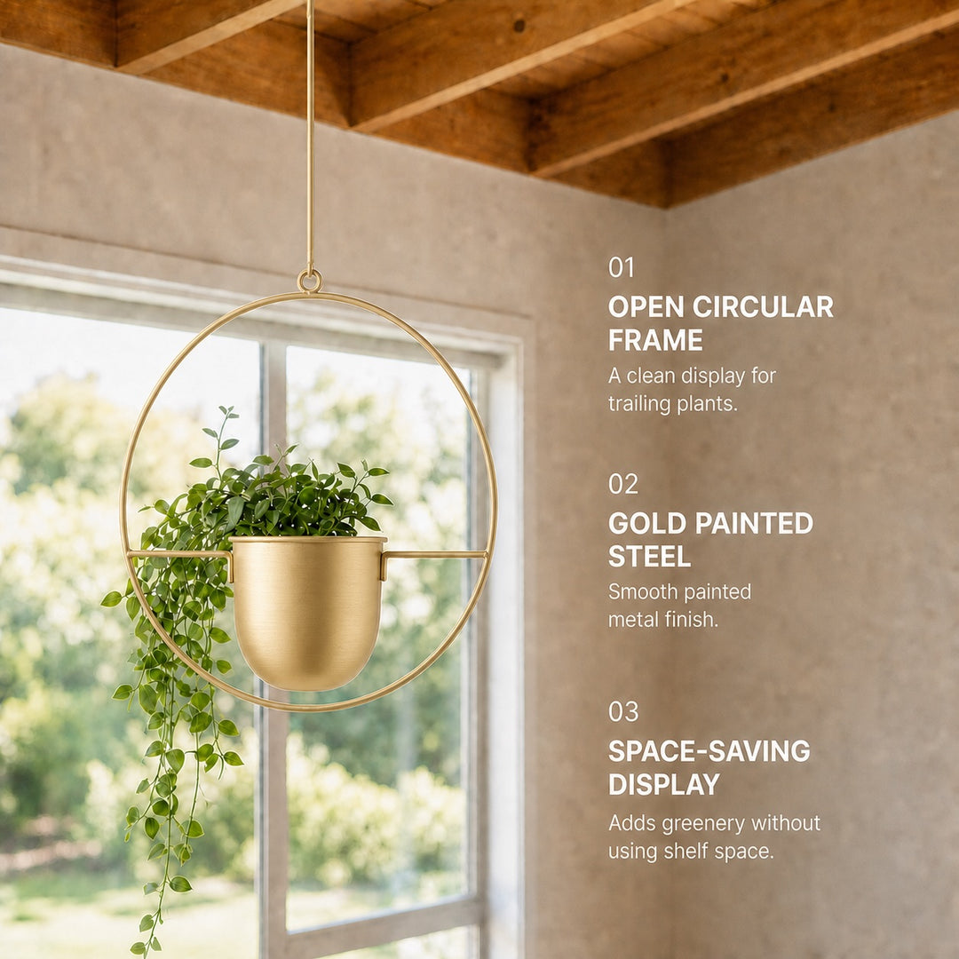 2-Pack Minimalist Round Metal Plant Hangers - Gold Finish