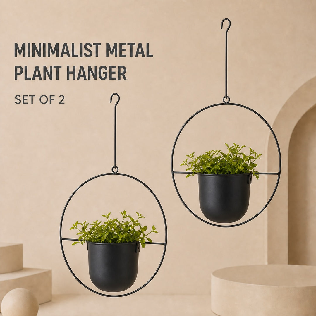 2-Pack Minimalist Round Metal Plant Hangers - Black Hanging Planters