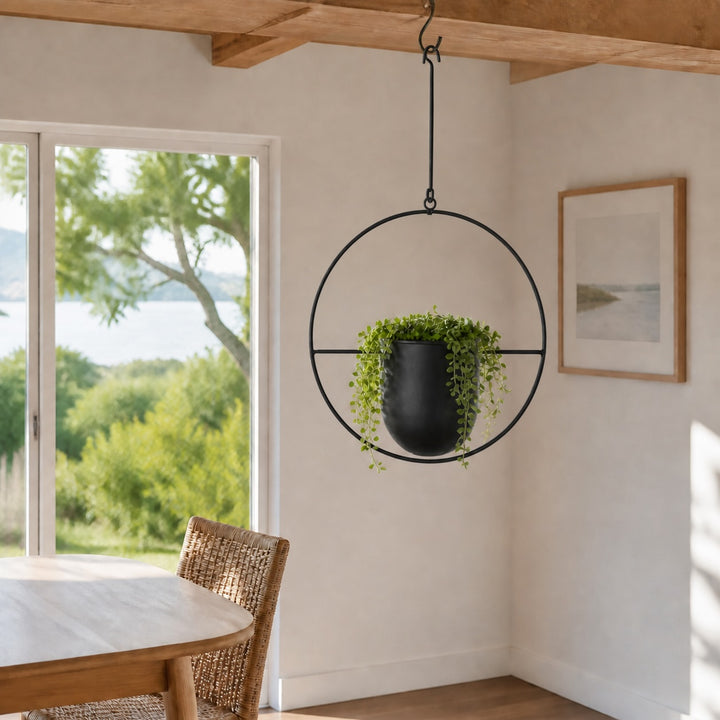 2-Pack Minimalist Round Metal Plant Hangers - Black Hanging Planters