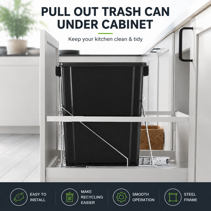 Under-Sink Pull-Out Trash Bin Holder - Kitchen Cabinet Waste Rack