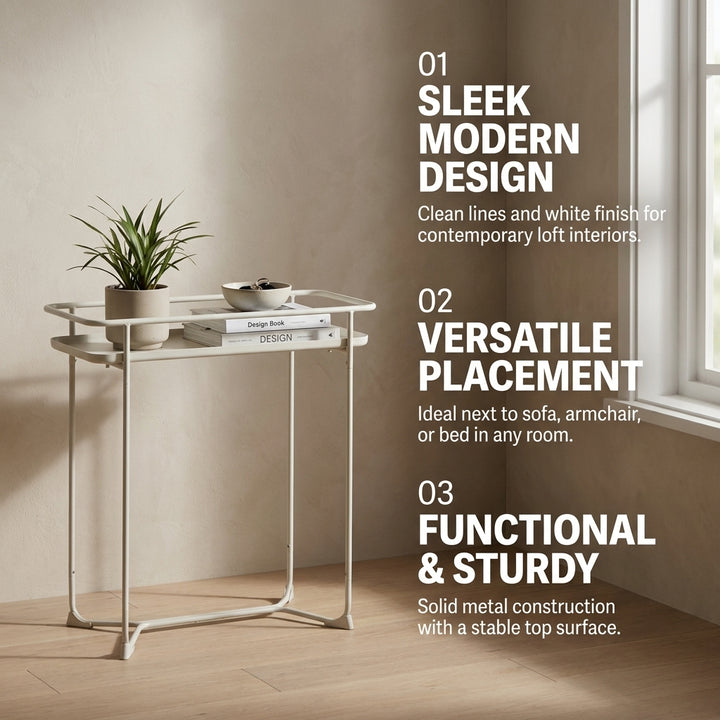 Modern Loft Metal Side Table Flower Stand Rectangle - White