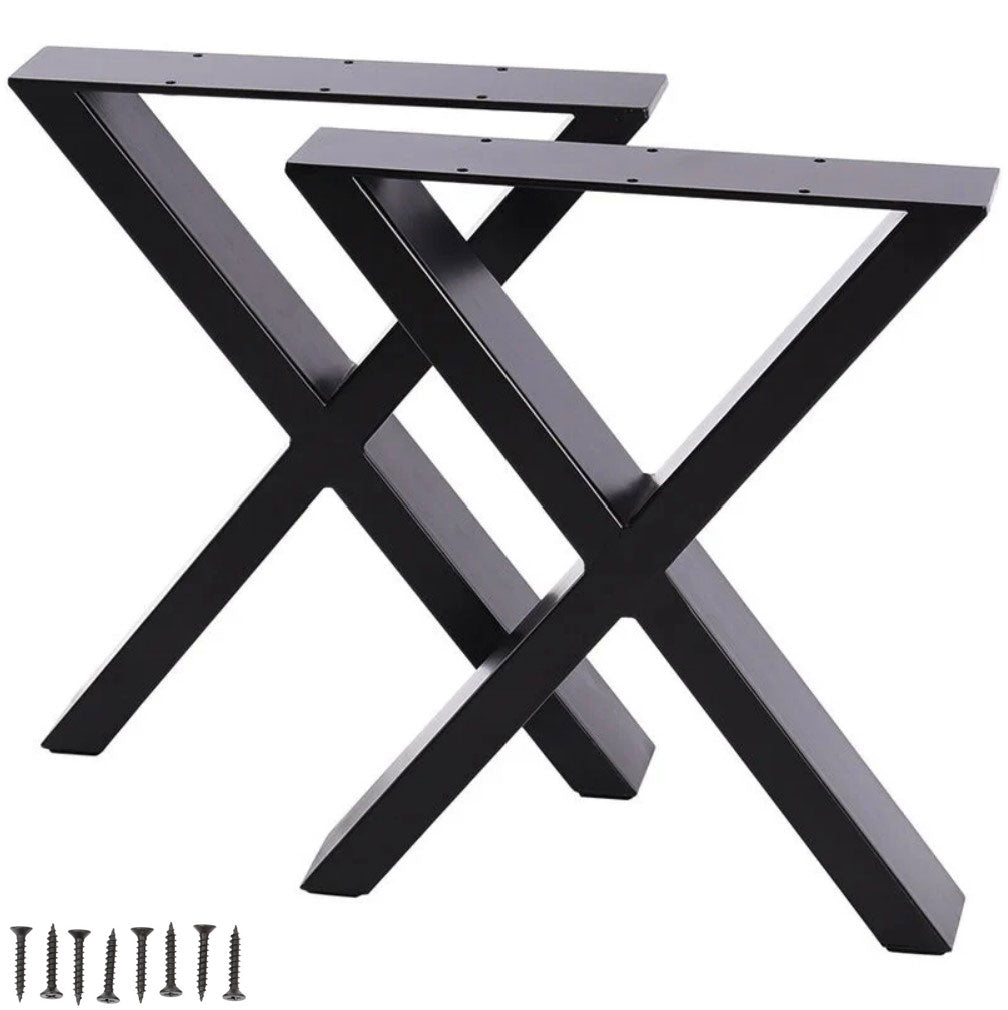 Set of 2 Steel X Shape DIY Table Bench Legs 72cm-Black