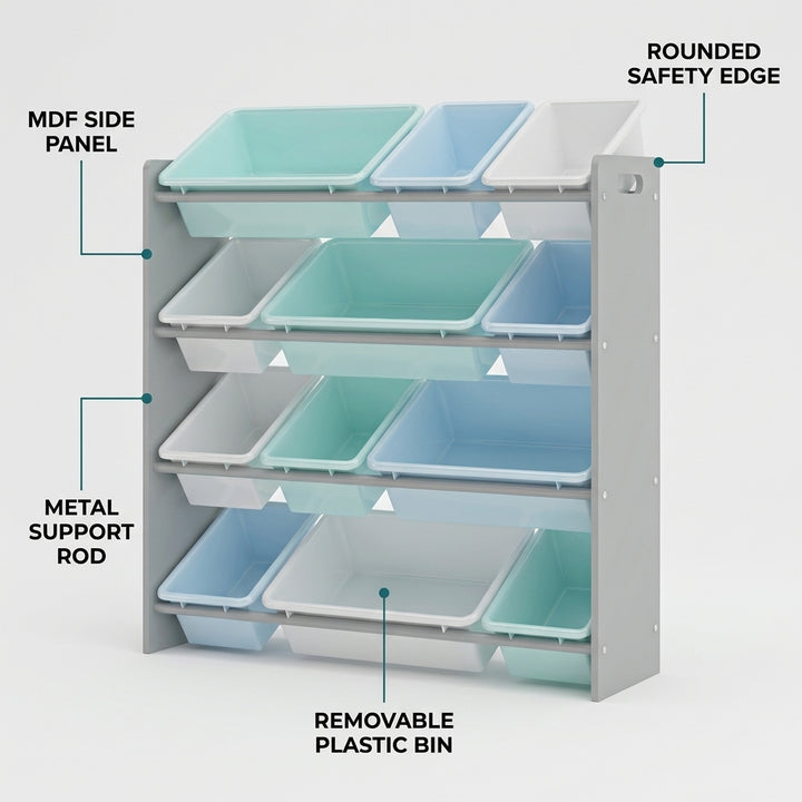 Kids Toy Storage Organizer with 12 Removable Plastic Bins - Pastel