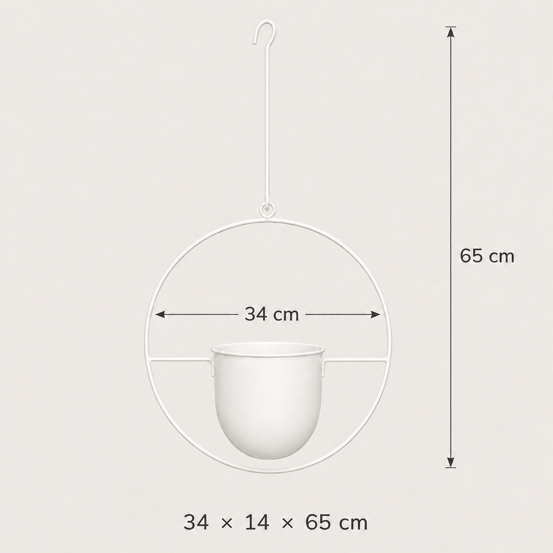 2-Pack Minimalist Round Metal Hanging Plant Pot Holders - White Finish