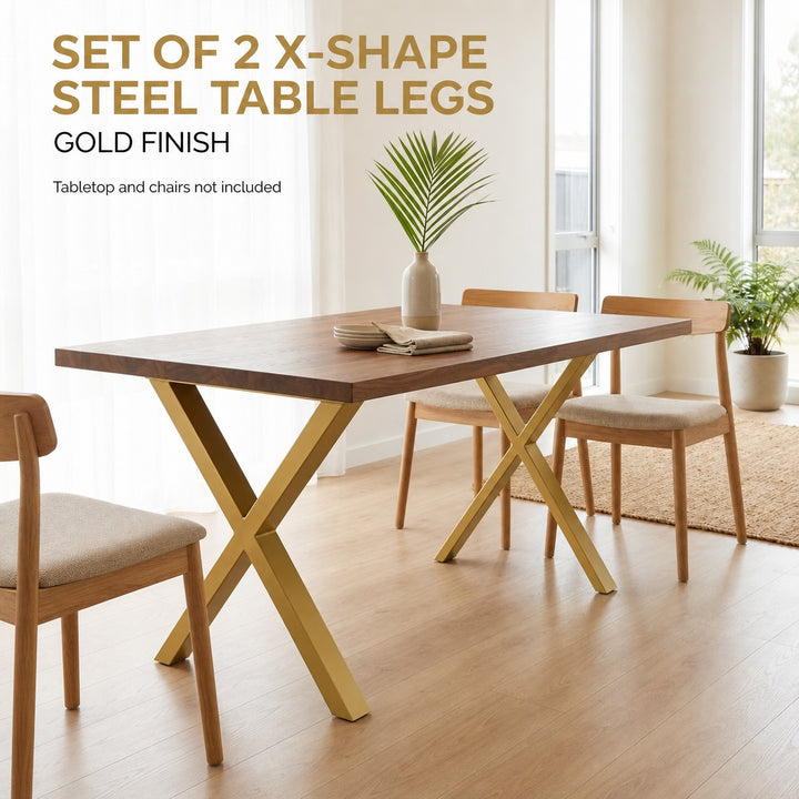 Set of 2 Steel X Shape DIY Table Bench Legs 72cm Gold