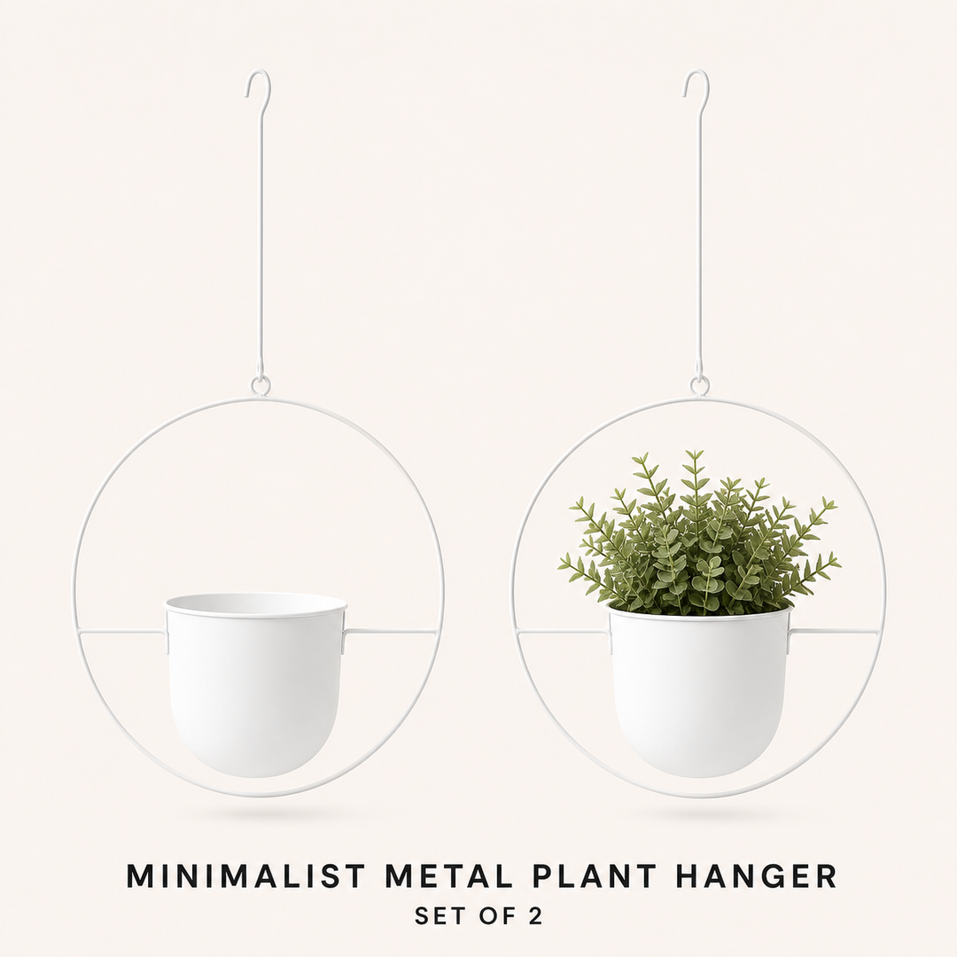 2-Pack Minimalist Round Metal Hanging Plant Pot Holders - White Finish