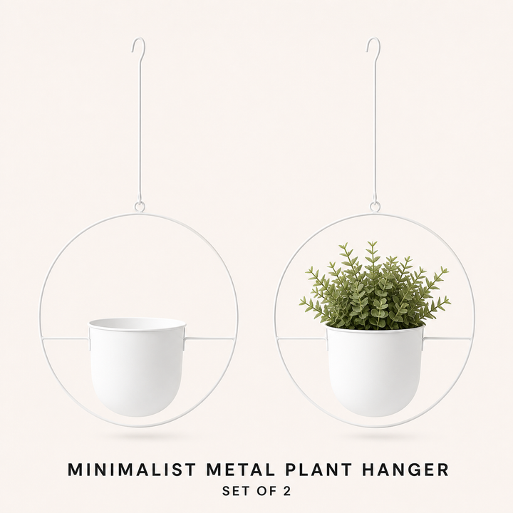 2-Pack Minimalist Round Metal Hanging Plant Pot Holders - White Finish