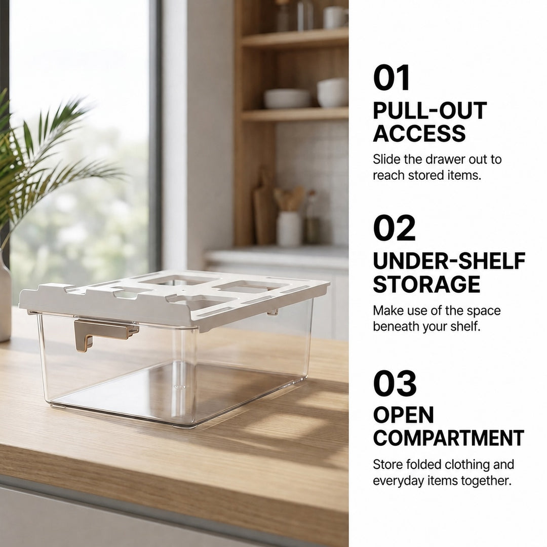 Under Shelf Pull Out Drawer Organiser for Kitchen and Wardrobe - 1 Grid