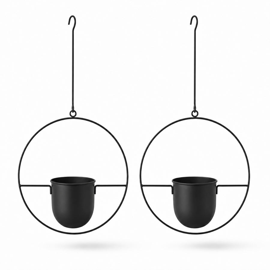 2-Pack Minimalist Round Metal Plant Hangers - Black Hanging Planters