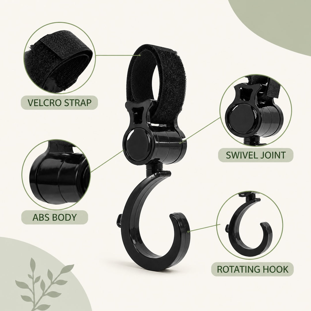 4-Pack Multi-Purpose Stroller Hooks with 360-Degree Swivel