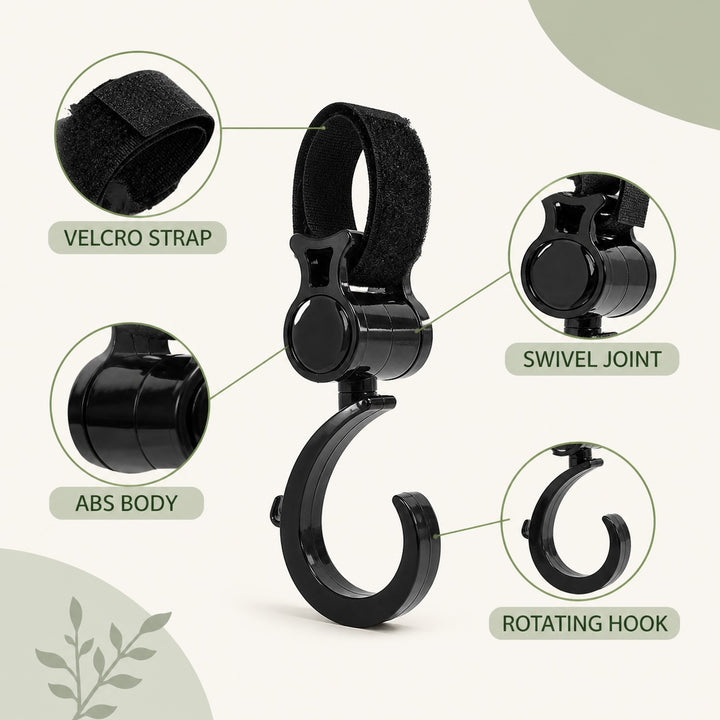 4-Pack Multi-Purpose Stroller Hooks with 360-Degree Swivel