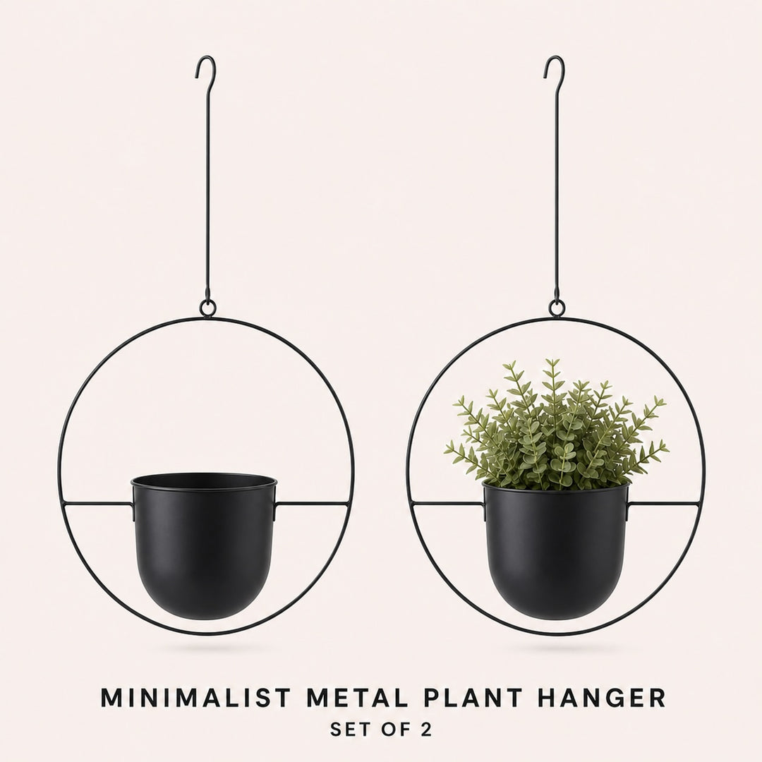 2-Pack Minimalist Round Metal Plant Hangers - Black Hanging Planters