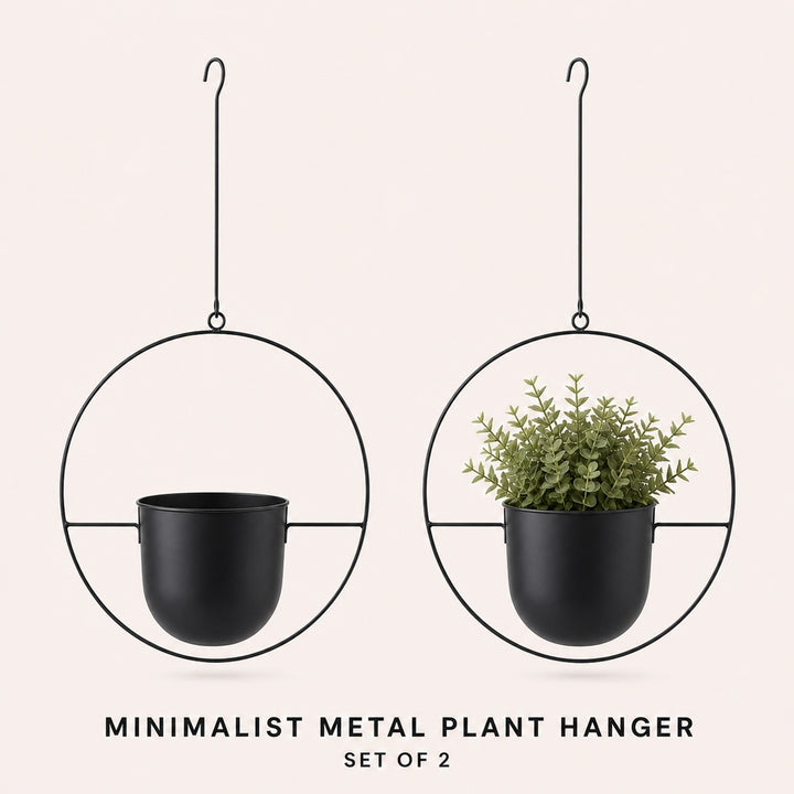 2-Pack Minimalist Round Metal Plant Hangers - Black Hanging Planters