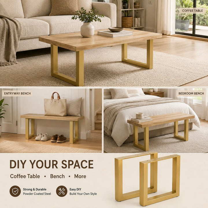 Set of 2 Gold Steel Furniture Legs 43cm for DIY Low Furniture
