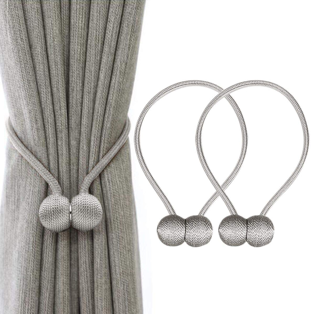 Magnetic Curtain Tiebacks 2 Pairs Woven Decorative Window Holdbacks Gray