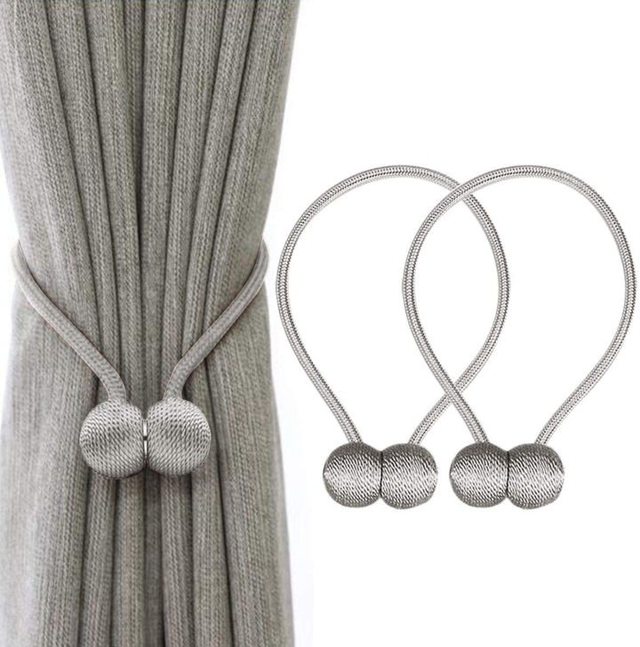 Magnetic Curtain Tiebacks 2 Pairs Woven Decorative Window Holdbacks Gray