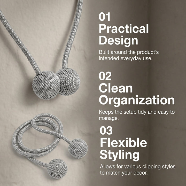 Magnetic Curtain Tiebacks 2 Pairs Woven Decorative Window Holdbacks Gray