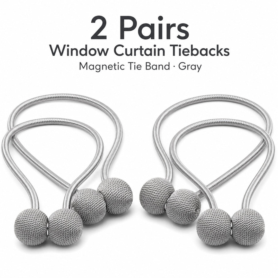 Magnetic Curtain Tiebacks 2 Pairs Woven Decorative Window Holdbacks Gray