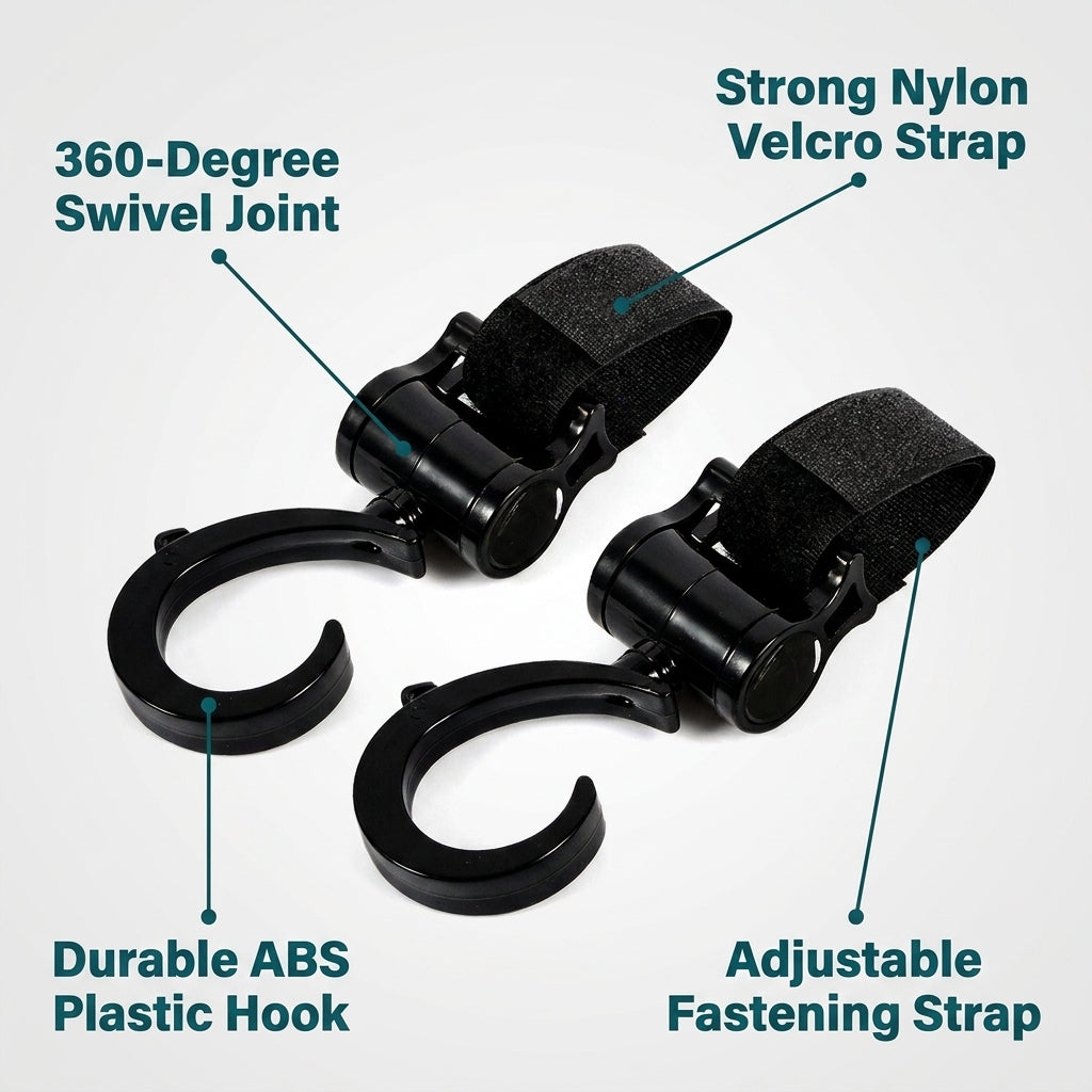 4-Pack Multi-Purpose Stroller Hooks with 360-Degree Swivel