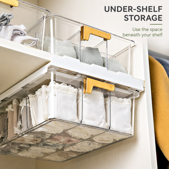 Under Shelf Pull Out Drawer Organiser with 15 Grids - Clear