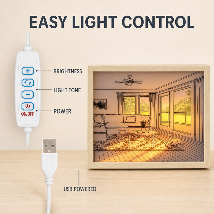 LED Light Painting Home Decoration - 3 Color Tones Acrylic & Wood-Textured MDF 32x22cm