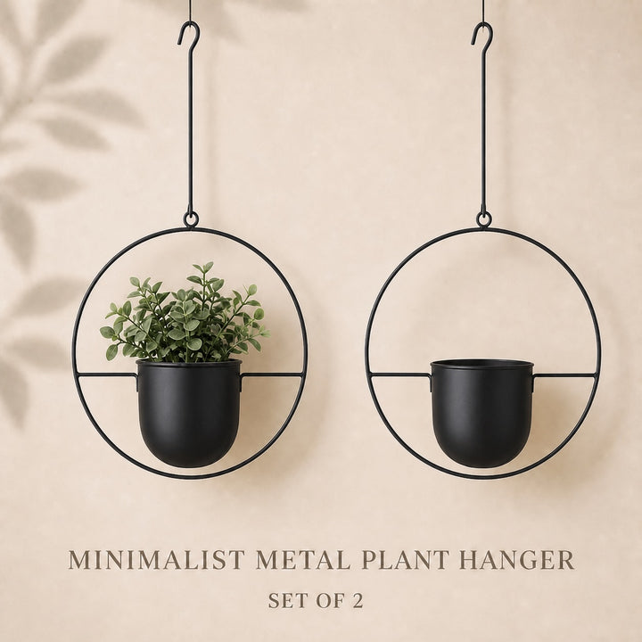 2-Pack Minimalist Round Metal Plant Hangers - Black Hanging Planters