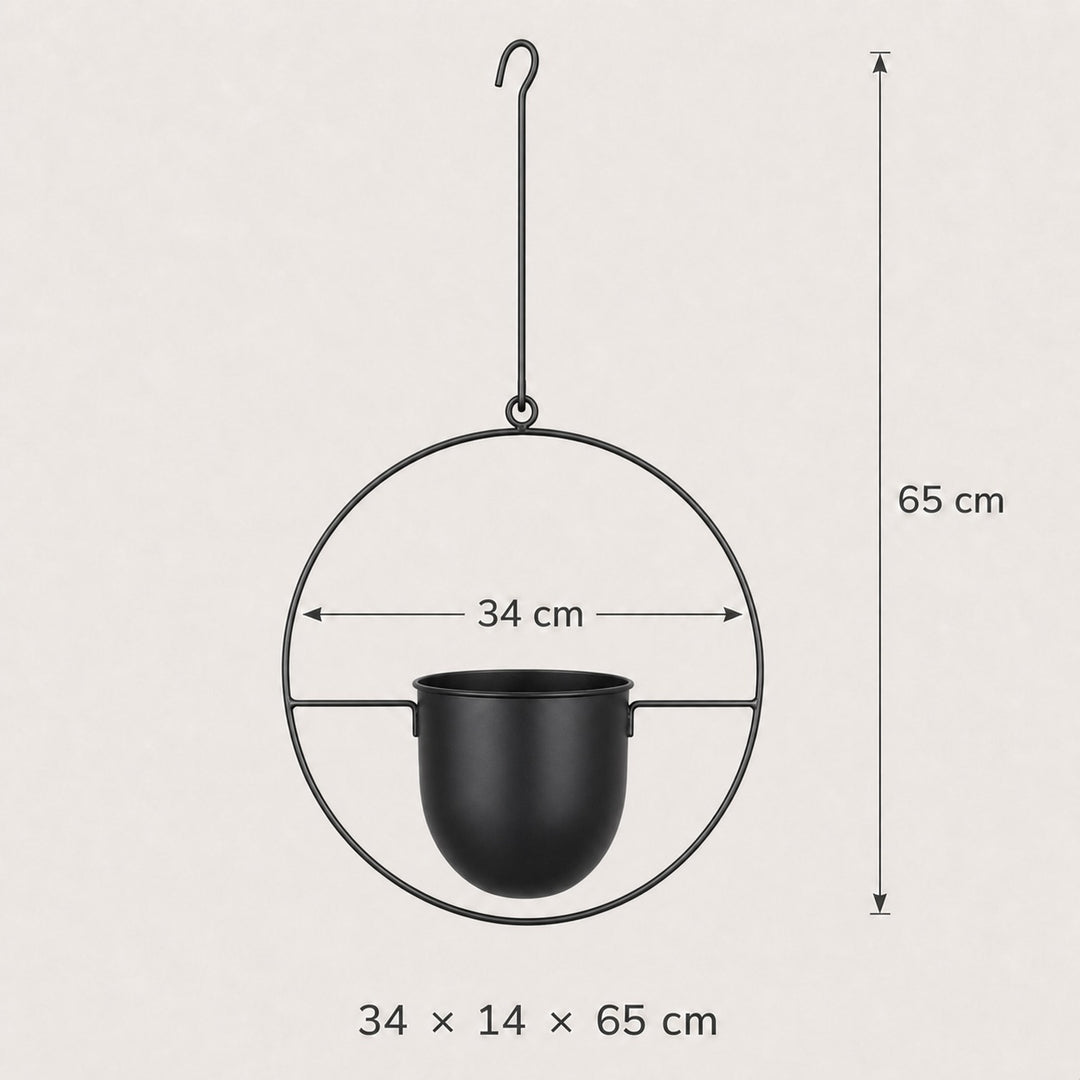 2-Pack Minimalist Round Metal Plant Hangers - Black Hanging Planters