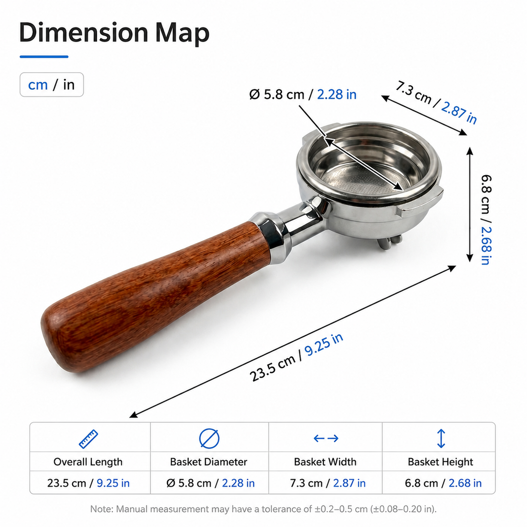 58mm Bottomless Portafilter with Rosewood Handle - E61 Compatible