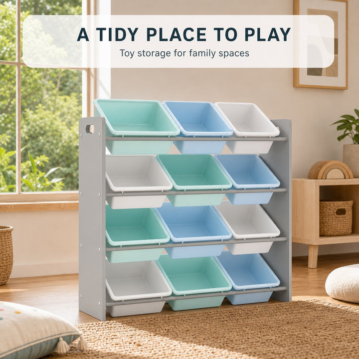 Kids Toy Storage Organizer with 12 Removable Plastic Bins - Pastel