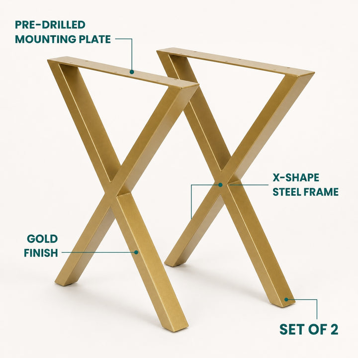 Set of 2 Steel X Shape DIY Table Bench Legs 72cm Gold