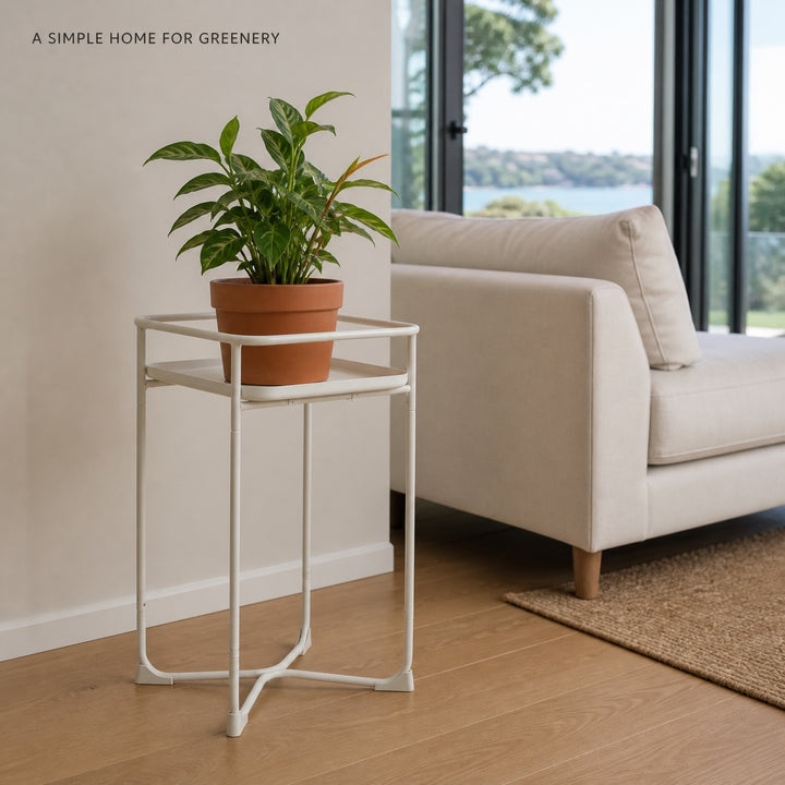 Modern Loft Square Metal Side Table and Flower Display Stand - White