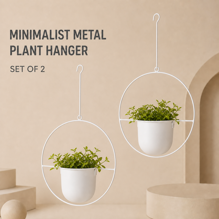 2-Pack Minimalist Round Metal Hanging Plant Pot Holders - White Finish