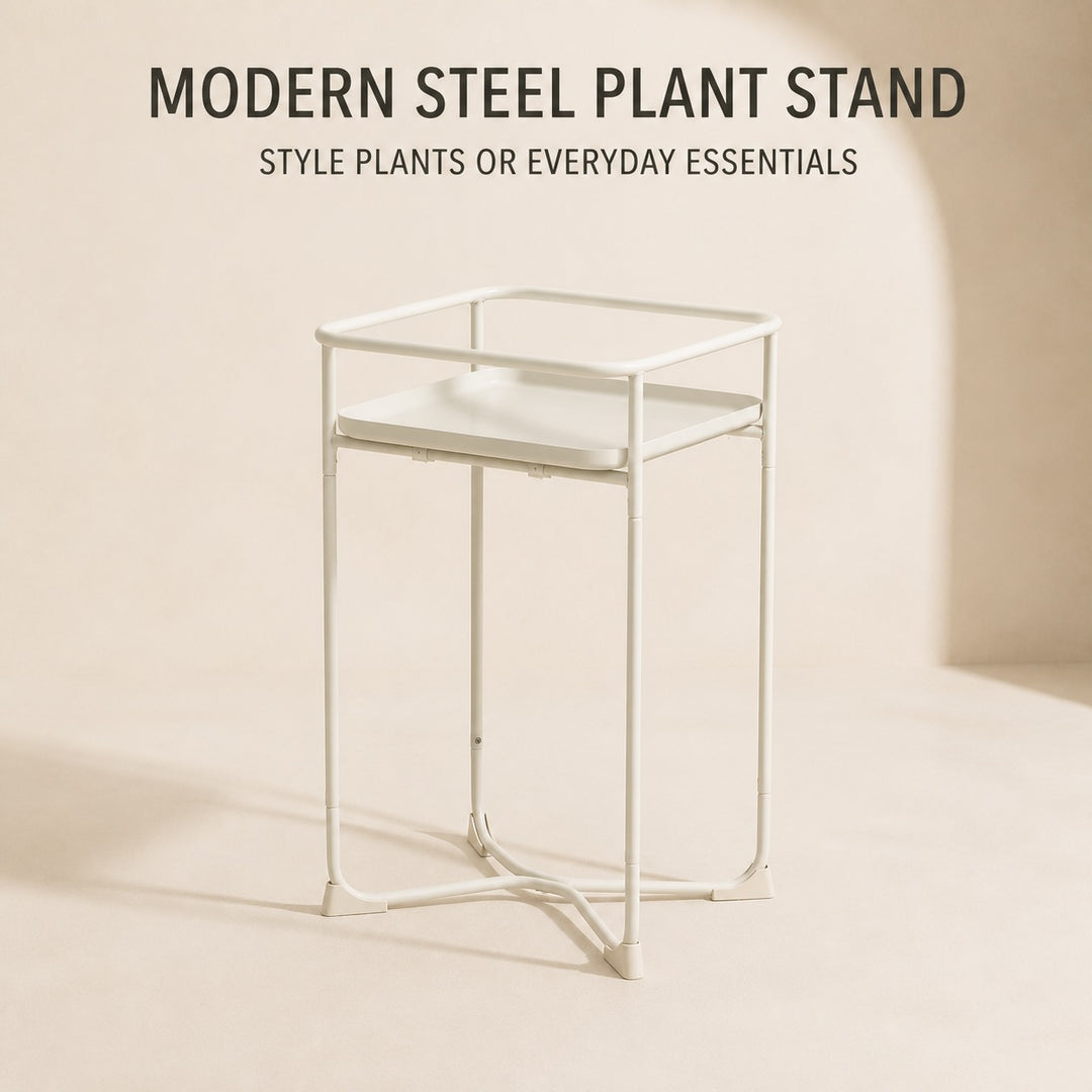 Modern Loft Square Metal Side Table and Flower Display Stand - White