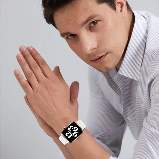 Full Grain Leather Magnetic Band Compatible With Apple Watch Band for 38MM 40MM 41MM-White