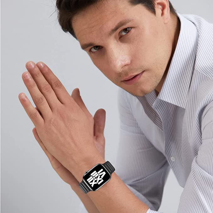 Full Grain Leather Magnetic Band Compatible With Apple Watch Band for 42MM 44MM 45MM-Black