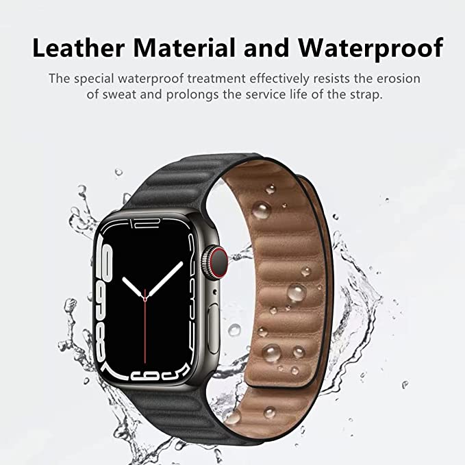 Full Grain Leather Magnetic Band Compatible With Apple Watch Band for 42MM 44MM 45MM-Black