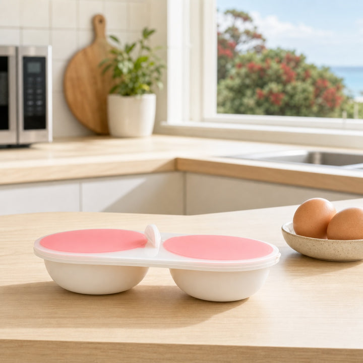 Microwave Egg Poacher Steamer Bowl 2 Pack - Double Cup Design