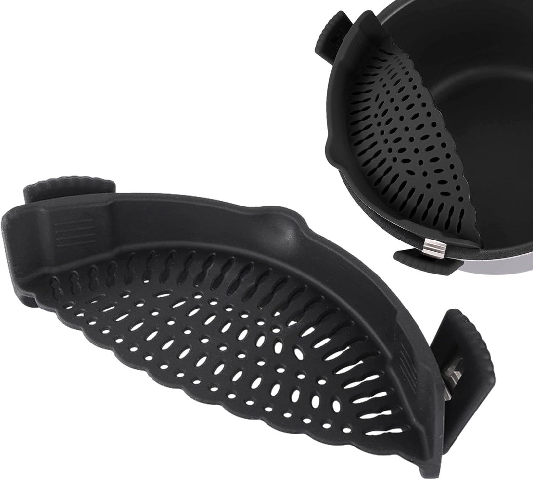 2-Piece Clip-On Silicone Pot Strainer for Pans and Bowls