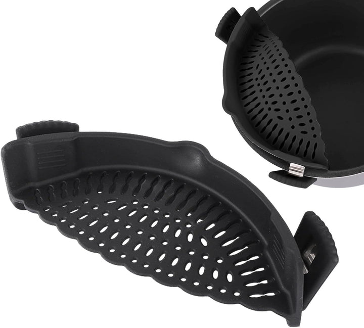 2-Piece Clip-On Silicone Pot Strainer for Pans and Bowls