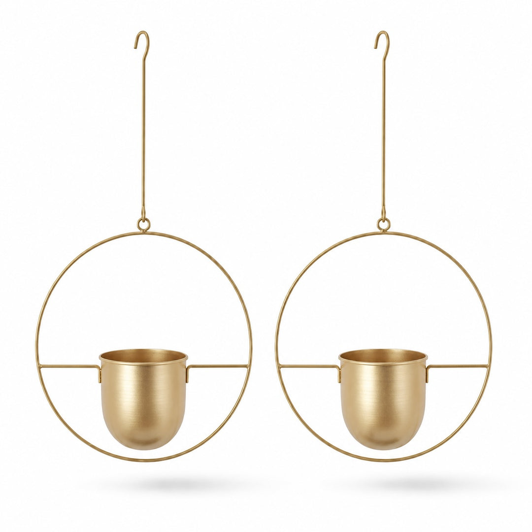 2-Pack Minimalist Round Metal Plant Hangers - Gold Finish