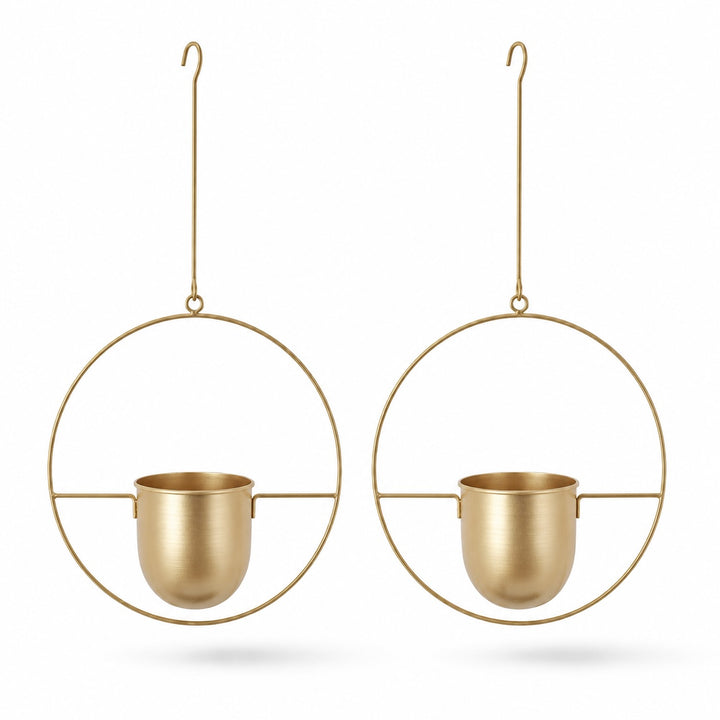 2-Pack Minimalist Round Metal Plant Hangers - Gold Finish