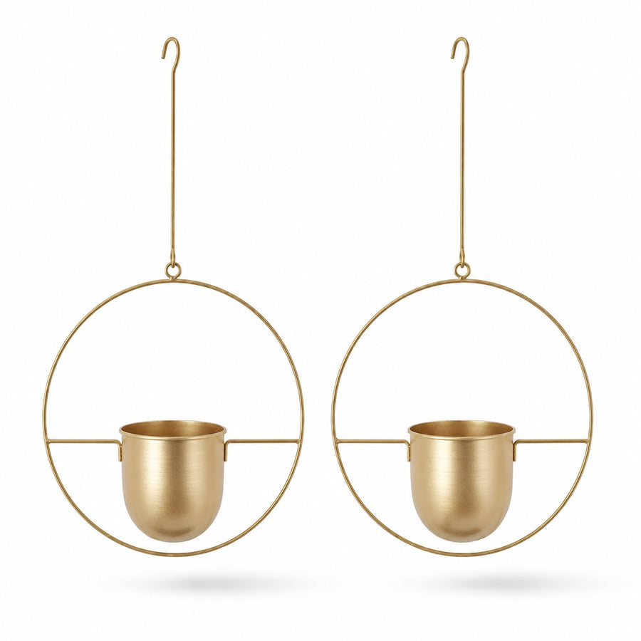 2-Pack Minimalist Round Metal Plant Hangers - Gold Finish