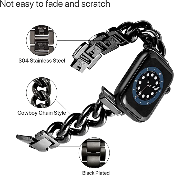 Stainless Steel Chain Bracelet Compatible With Apple Watch Band for 38MM 40MM 41MM-Black
