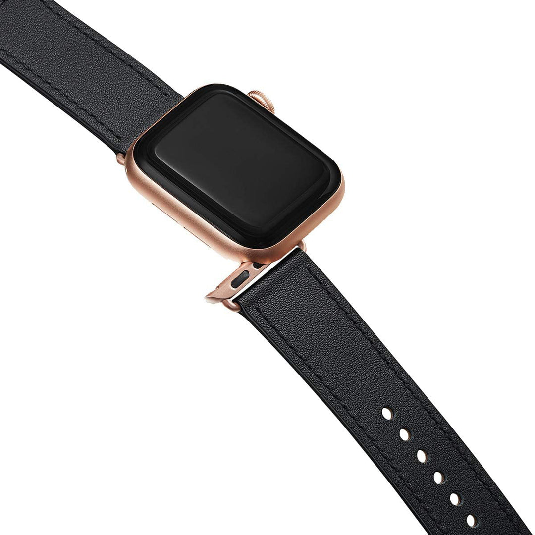 Top Grain Leather Bands Compatible With Apple Watch Band for 42MM 44MM 45MM-Black